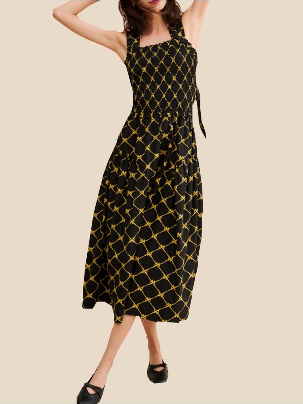 Damson Madder Bow Print Tish Midi Dress, NEW